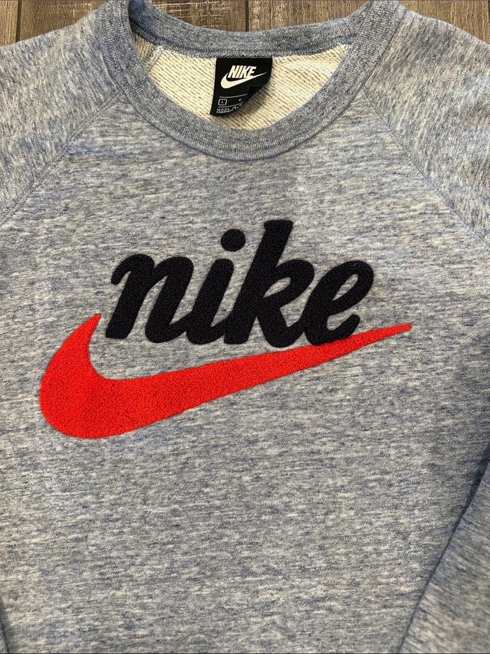 Nike BlueCrewneck Sweatshirt with Red Swoosh - Picture 2 of 8